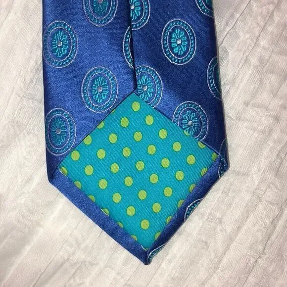 Ted Baker Sky Blue Teal Silver Designer Textured Silk Medallion Tie